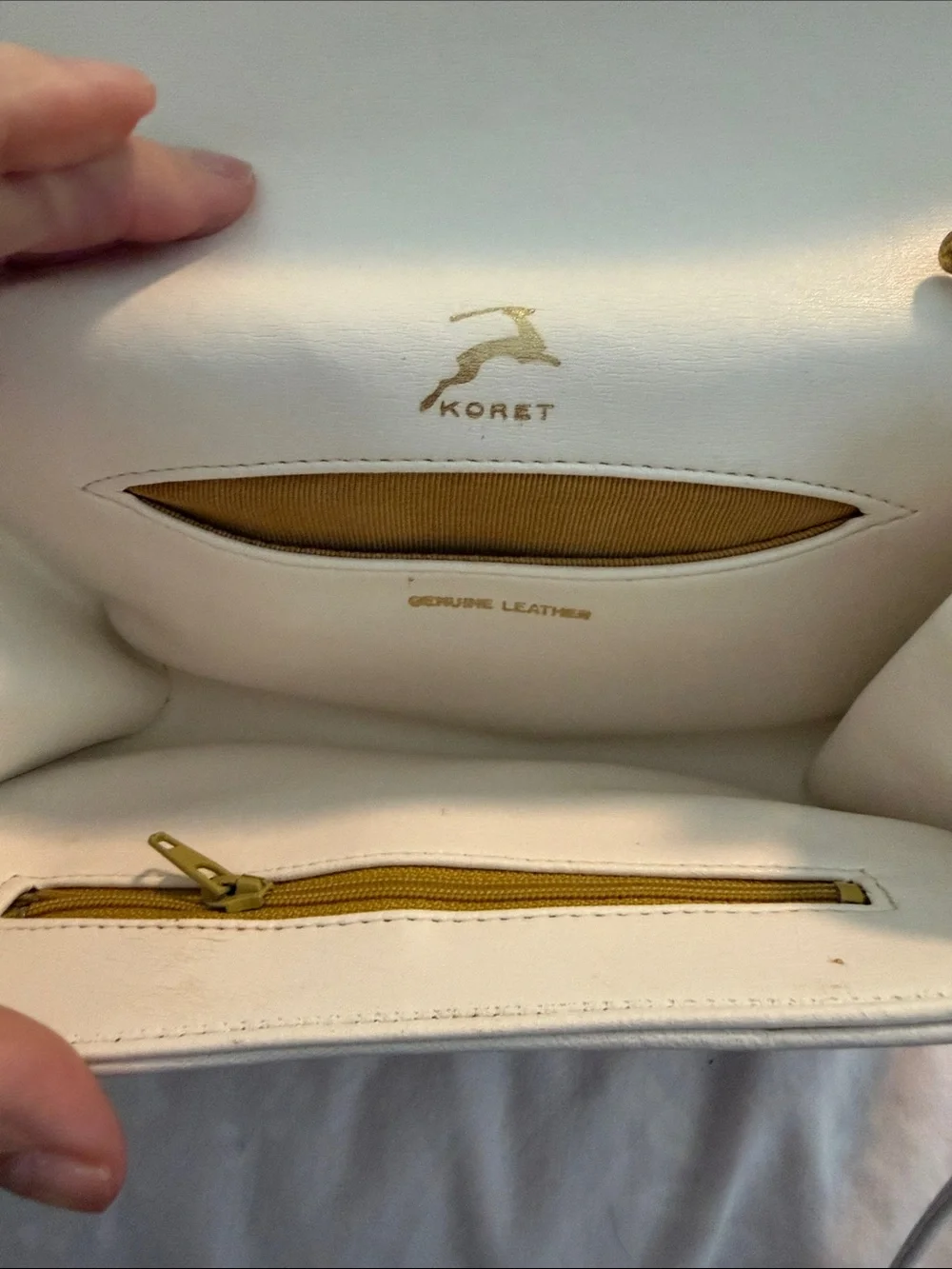 Vintage Koret White Leather Crossbody Bag with Gold Turn-Lock